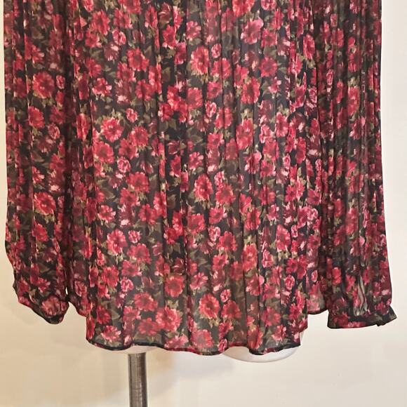 Ralph Lauren Crinkle Floral Sheer Blouse sz S Long Sleeve Tie - Picture 8 of 9